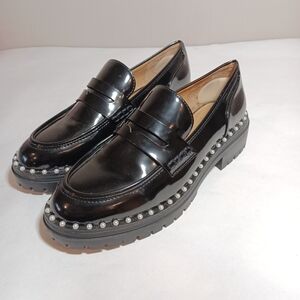 INC Black Patent Pearl-Trim Lug Sole Penny Loafers Size 9